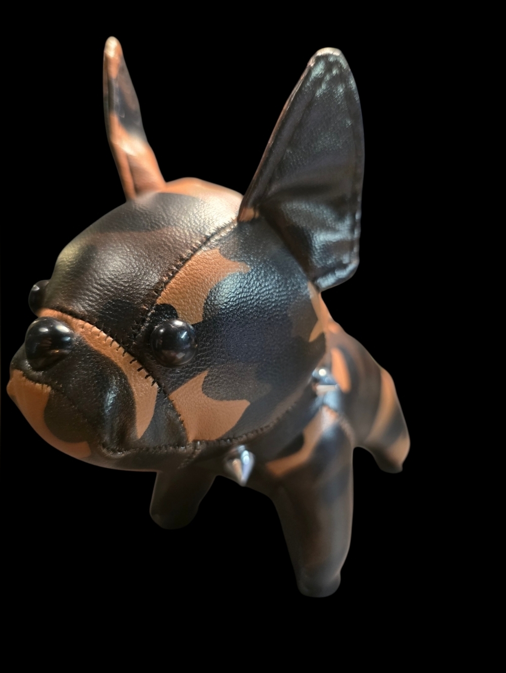 Camouflage Faux-Leather Dog Figurine with Stud Accent - Black & Brown